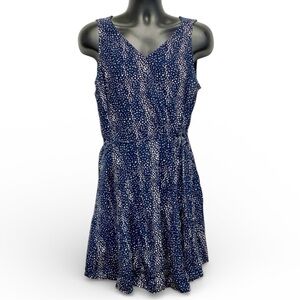 LOFT Navy Blue Fit & Flare Sleeveless Mini Dress XL White Print Summer